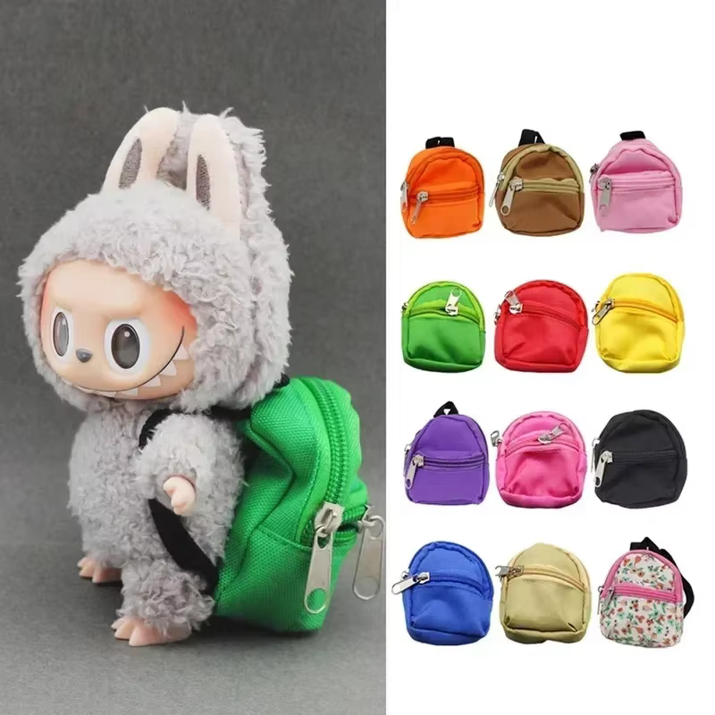 Mochila para muñecas Labubu, 15cm/17cm simulación de bolsa de juguete animal, bonitos accesorios de juguete de peluche con cinturón ajustable y diseño estiloso.