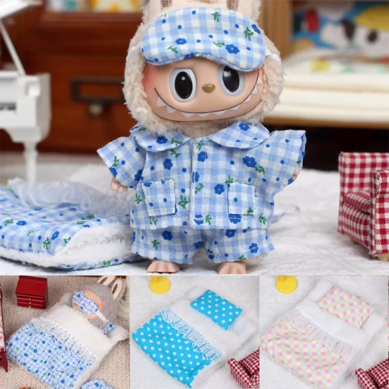 Incluye muñeca Labubu con la cama, 2 mantas, manta de dormir, muñeca Kawaii BJD 1/12, accesorios de muñeca de maqueta y accesorios de muñeca.