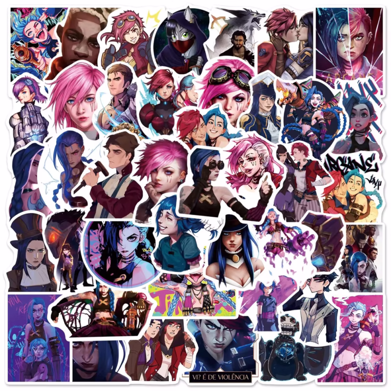 Conjunto de Pegatinas Arcane LOL V1 Jinx & Vi Pegatinas para iPad, smartphones, scooters, conjuntos a granel de 10, 30 y 50 pegatinas, pegatinas de Jinx, Lollipops Unsealed, Oficial EuRedo-Game