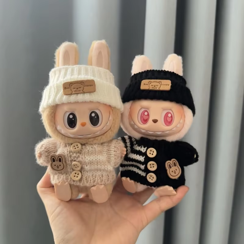Ropa Labubu de 17 cm, accesorios Labubu, bolso, sombrero, juguetes de peluche, nueva mini ropa, suéter, conjunto de top de forro polar para bebé, conjunto sofisticado.
