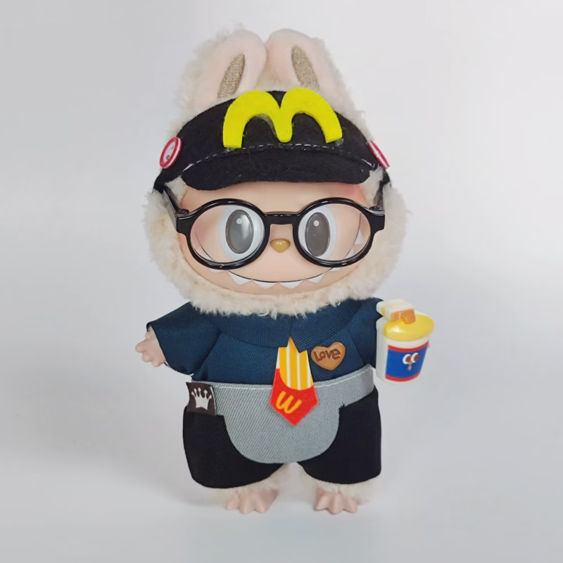 Muñeca de peluche Labubu con relleno de 17 cm, caja con una funda de vinilo ciega, llavero colgante, conjunto de trajes flexibles estilo slider para disfraz de camarera. - Image 3