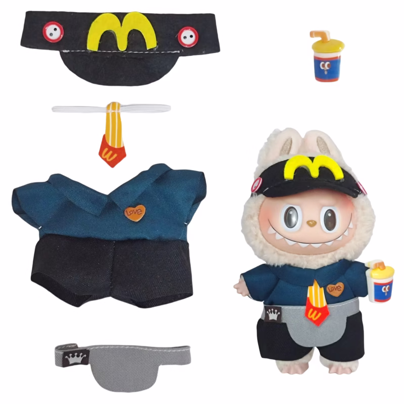 Muñeca de peluche Labubu con relleno de 17 cm, caja con una funda de vinilo ciega, llavero colgante, conjunto de trajes flexibles estilo slider para disfraz de camarera. - Image 2