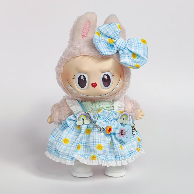 Atuendo mini para muñecas de peluche, accesorios Idol Labubu V1 V2, celebración sentada, dulce falda a cuadros, regalo de vestuario - Image 2