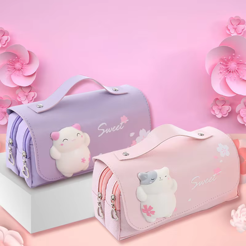 Estuche de estrés de gran capacidad, caja de lápices de gran tamaño, bolso de bolígrafos de niño de doble capa. Bolsa Kawaii, Bolsa Escolar.