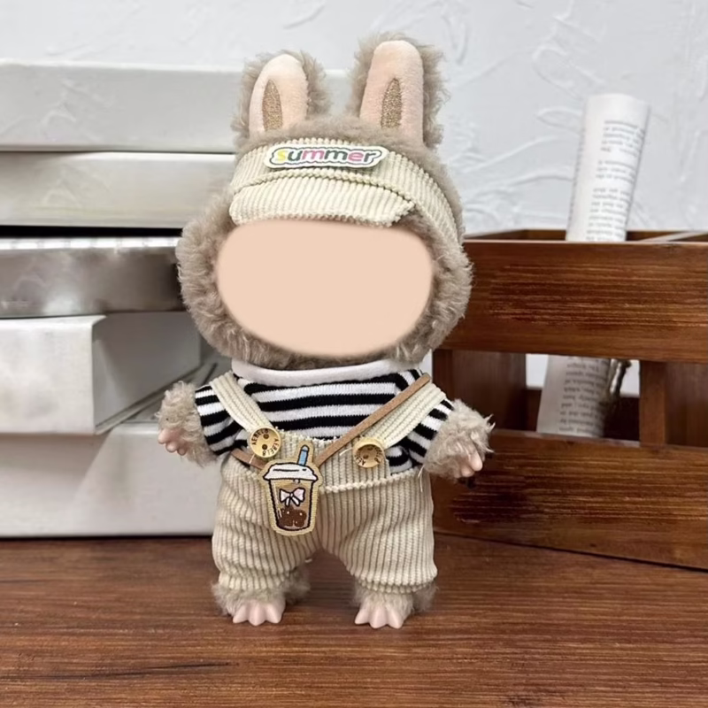 Muñeca Half-generation labubu elegante con atuendo más accesorios, atuendo de peluche, muñeca de 17 cm, ropa de colgante, y una pieza de T5P0