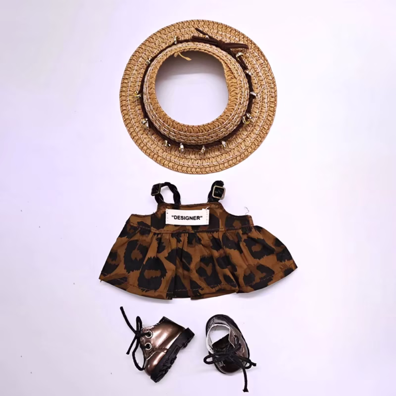 Conjunto para muñecas de peluche, falda con tirantes a rayas, ropa mini para muñecas de 15-17 cm, vestuario Labubu con accesorios extra, decoración para juguete colgante. - Image 2