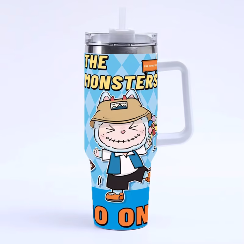labubu Taza aislante tibial, de 40OZ, de acero inoxidable, con pajita y tapa, para vehículos de gran capacidad. - Image 3