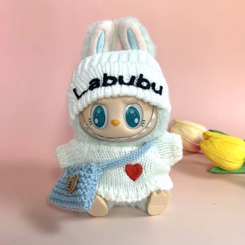 Generaciones Labubu 1 y 2 Conjunto de suéter y gorro de punto - Modo de muñeca de invierno para el Día de San Valentín - Image 4