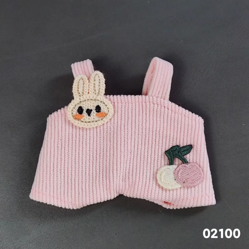 Conjunto de vestidos para muñecas Labubu, Labubu V1 V2, tops de terciopelo rosa modernos con tirantes y detalles de conejito y cereza, muñeca de peluche, regalo para niñas, manualidades - Image 3