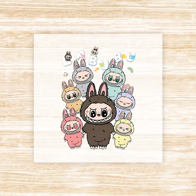 Parche de solapa de Kids' Animation Tee Sticker, decoración de labubued, planchar, pegatina de transferencia de calor de anime, embellecedores de ropa, pegatinas hechas a mano, regalos