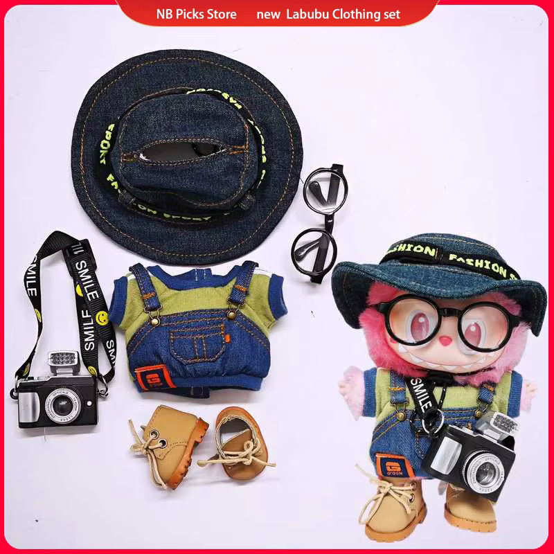El Set-Oscar incluye un vestido con accesorios para el traje de pescador para las muñecas Labubu V1, V2, V3 y para juguetes Labubu como regalos de cumpleaños, vestidos con tirantes para muñecas de 15 cm y 17 cm, sombreros de pescador