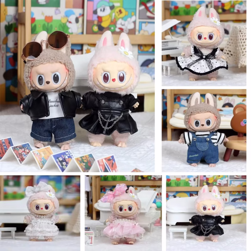 Estilo contemporáneo, colección de muñecas de traje Labubu de 17 cm, traje de muñeca, composición del vestido de muñeca para coleccionistas, muñeca bebé macaron