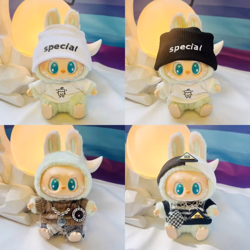 Ropa de moda para muñecas Labubu II Idol para eventos sentados, adorable traje de piel mini, accesorios de ropa Kpop Exo, 17 cm de altura.