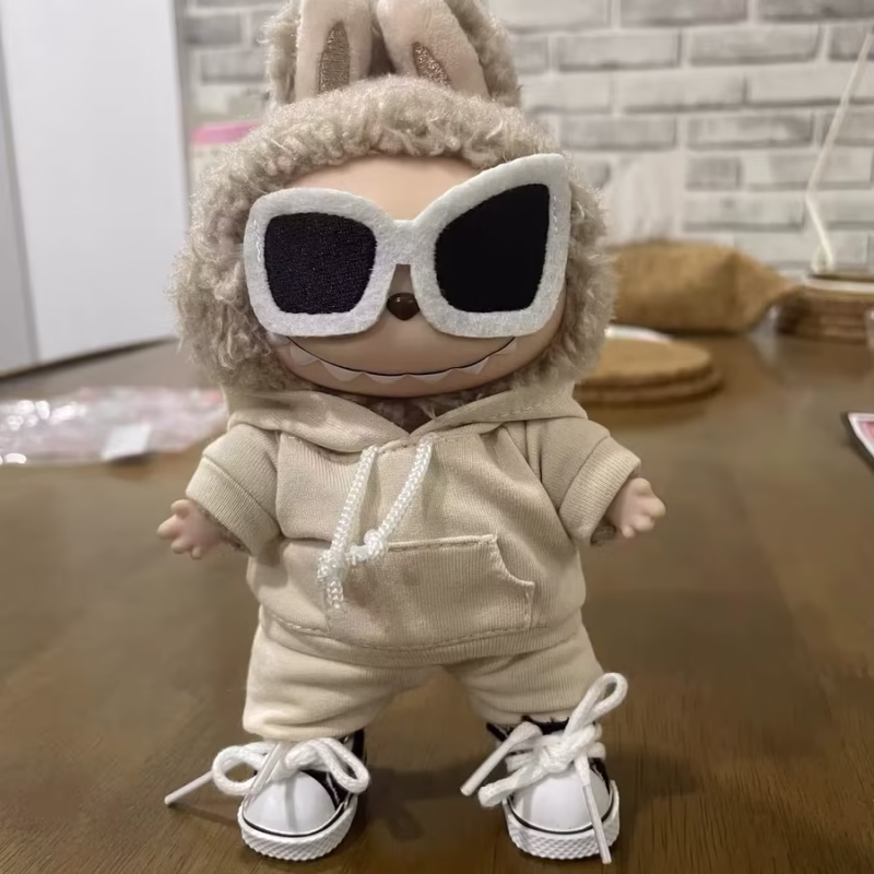 Conjunto de sudadera y pantalones con capucha para niños, moda para muñecas Labubu de 17 cm, accesorios de traje de monstruo, regalo para niños