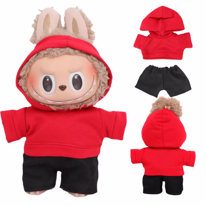 El conjunto de cerdito rosa Labubu trae alegría con la hermosa sudadera con capucha y pantalones a juego para las muñecas Labubu con versiones V1, V2 y V3 de 17 cm