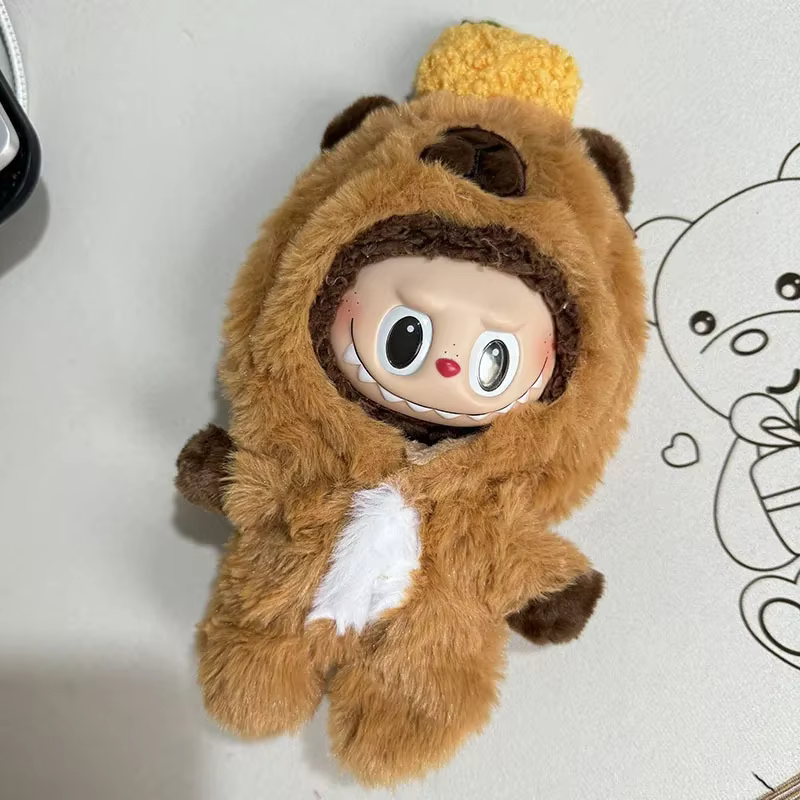 Monides cap capuchin, sudaderas de capibara, ropa para muñecas 3, Labubu de 17 cm, ropa hecha a mano, regalo para niños, cap cap de muñeca de invierno QuQu FM14O