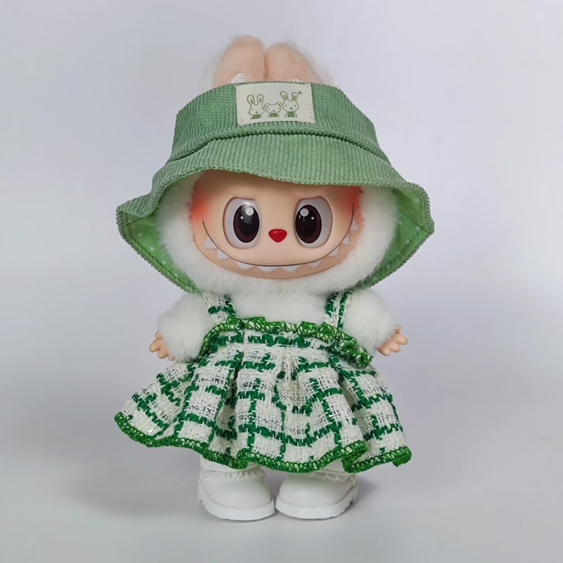 Moda para Labubu de la primera y segunda generación. Llavero Pullbu Sit-Sit Party + Conjunto de vestimenta y falda para muñecas Kawaii.