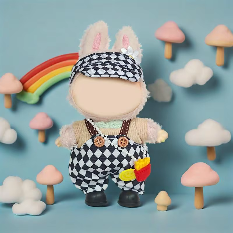 Muñeca Zombies con pantalones fáciles plegados, conjunto de relajación, dangle de felpa suave con Labubu de peluche