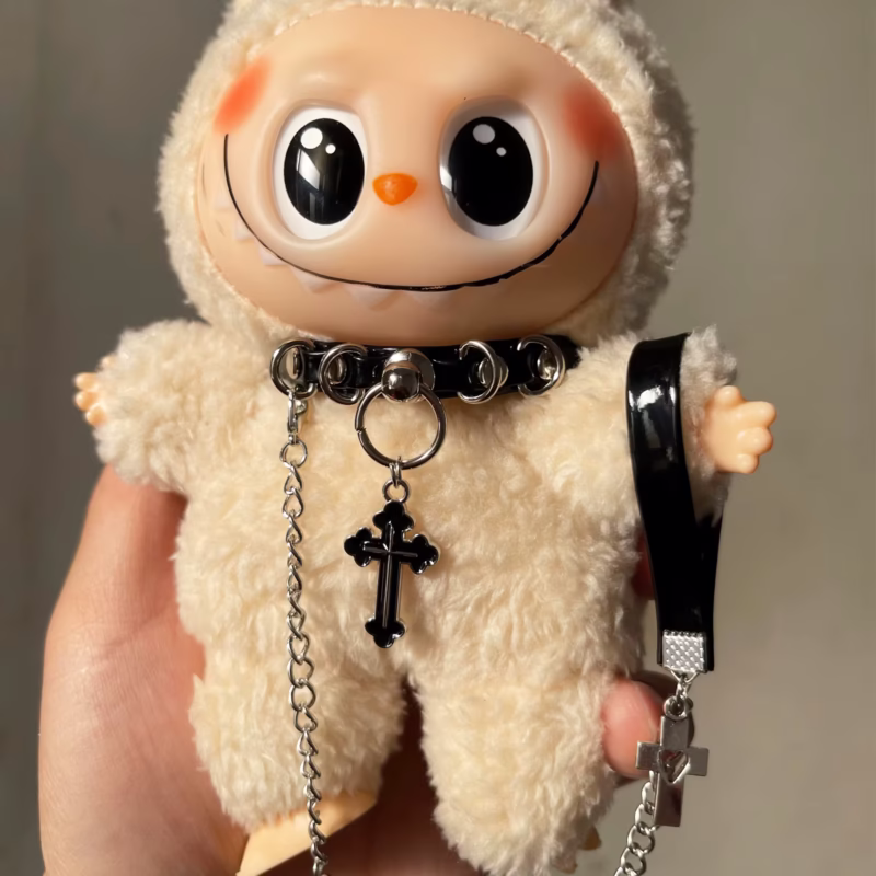 Accesorios Labubu de muñeca de 17 cm, 6.5 pulgadas, gargantilla hecha a mano de estilo cuerda con materiales suaves y seguros, además de encajes y adornos