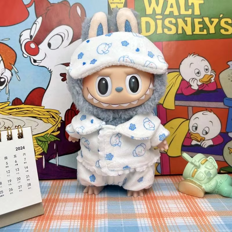Ropa para Labubu de 15-17 cm, pijamas pequeños con máscara para los ojos, accesorios y más. Kawaii V1 V2 Labubu tres piezas, encantadora muñeca ídolo, atuendo Labubu.