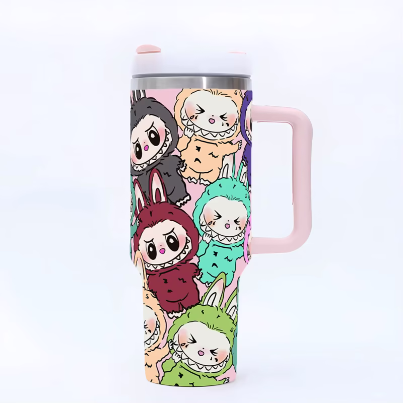 labubu Taza aislante tibial, de 40OZ, de acero inoxidable, con pajita y tapa, para vehículos de gran capacidad. - Image 2