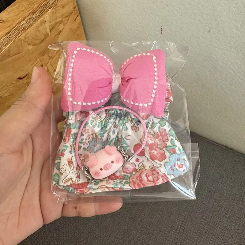 Tipo de muñeca. Labubu 17 cm, complementos de ropa, mini bolso/ vestido/ conjunto/ accesorios para el cabello 3 piezas/conjunto.