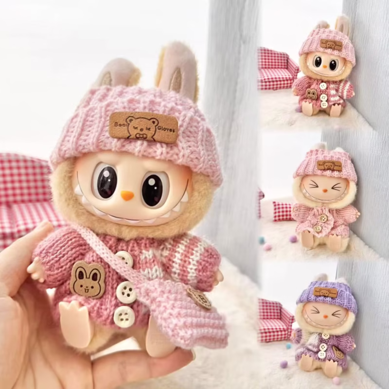 Fabuloso vestido para muñecas de 17 cm, Labubu, hecho a mano para cumpleaños y regalos de Navidad. Suéter elegante, bolso de mano, atuendo, ídolo monstruo, accesorios para disfrazar. - Image 2