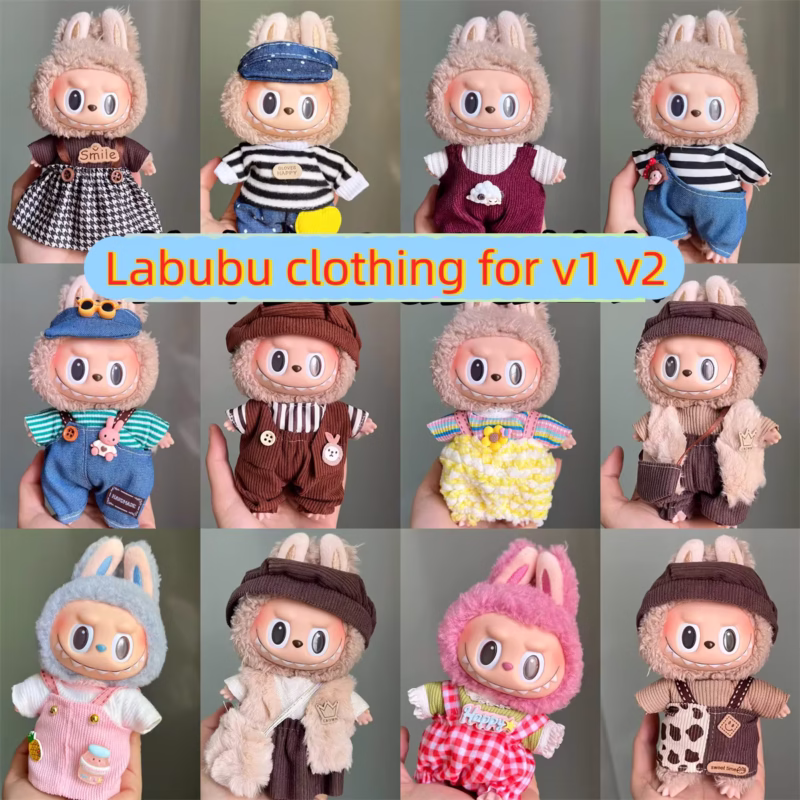 41 categorías para el set de ropa de muñecas en miniatura V1 V2 Labubus con sombrero Labubus II con accesorios en pose sentada.