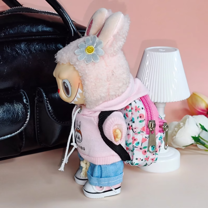 【Rendimiento solo】Conjunto de bolso Labubu 17 cm - Conjunto de sudadera con estampados y accesorios de estilo kawaii - Image 3