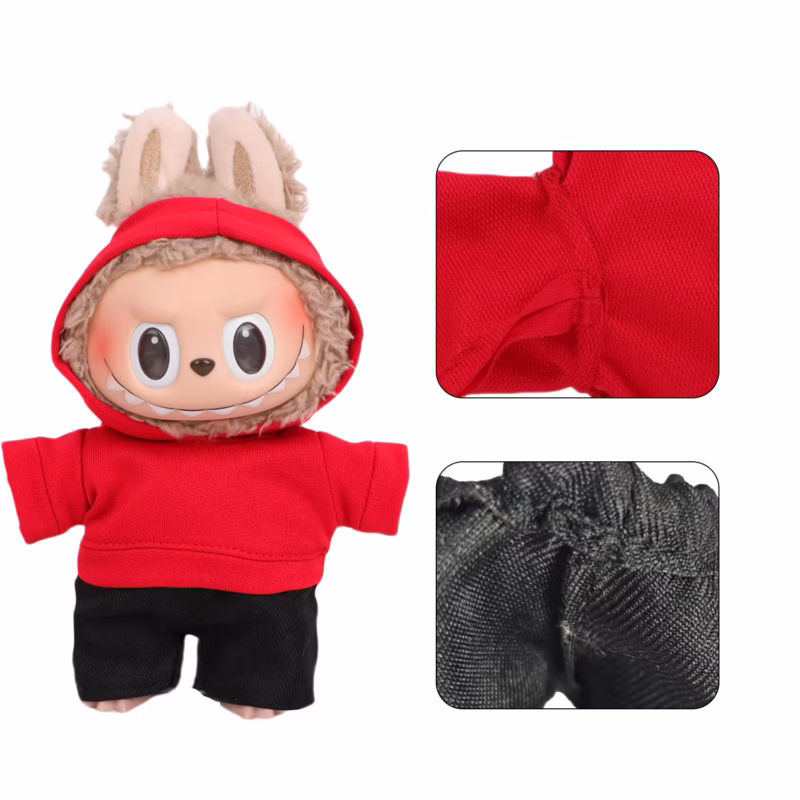 El conjunto de cerdito rosa Labubu trae alegría con la hermosa sudadera con capucha y pantalones a juego para las muñecas Labubu con versiones V1, V2 y V3 de 17 cm - Image 4