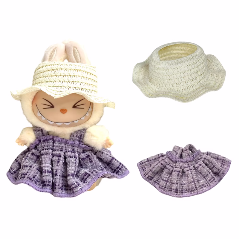 La indumentaria es ropa para la muñeca Labubu de 17 cm, accesorios de las generaciones V1 y V2, una falda y un simple sombrero de color púrpura - Image 2