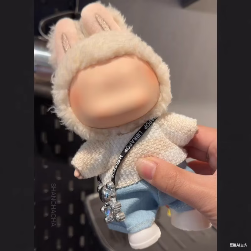 La bolsa incluye los encantadores diseños de la muñeca Labubu de 17 cm, el atuendo del equipo de diseñadores, ropa de muñeca Labubu, suéter de peluche blanco, peluches, juguetes y accesorios. Labubu de alta gama. - Image 4