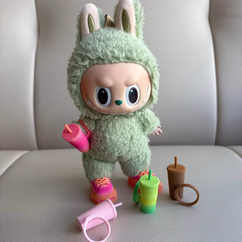 Accesorios para muñecas. Muñecas Labubu de 15 a 17 cm. Accesorios de té con leche y tazas y platillos estilo dopamina