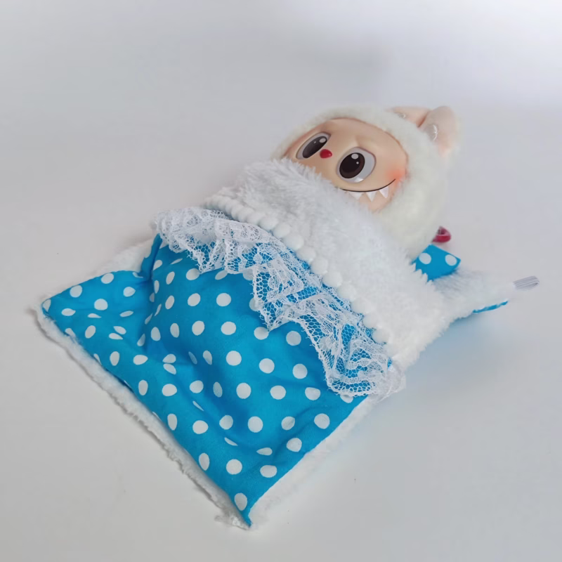 Juego de cama Labubu para muñecas de 17 cm, mini almohada y manta de lino, colección de accesorios para muñecas Kawaii, regalo