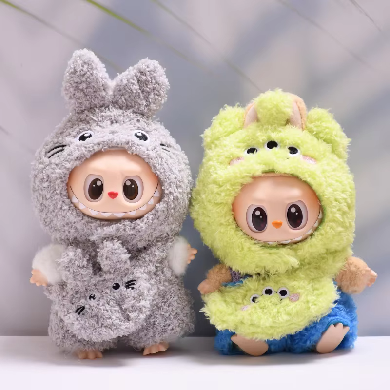 Ropa de muñeca Labubu I II de 15cm/17cm, conjunto de monstruo de dragón Meow de tres ojos de felpa, indumentaria para eventos sentadas, ropa para muñecas de felpa.
