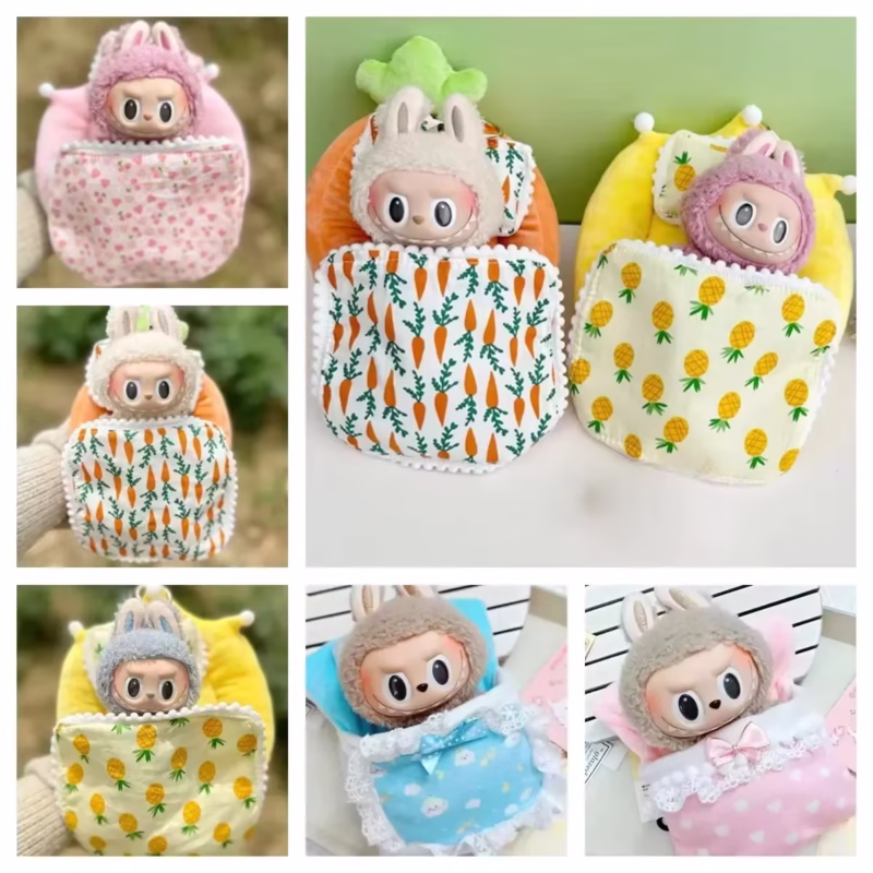 Juego de cama para muñecas con 2 almohadas de tamaño para muñecas, una manta para muñeca hecha de lino natural y un marco de cama Labubu con 2 almohadas - Image 3