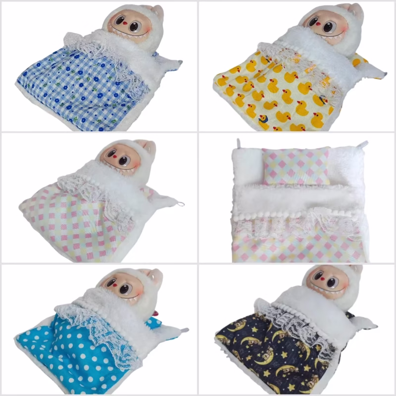 Juego de cama Labubu para muñecas de 17 cm, mini almohada y manta de lino, colección de accesorios para muñecas Kawaii, regalo - Image 3
