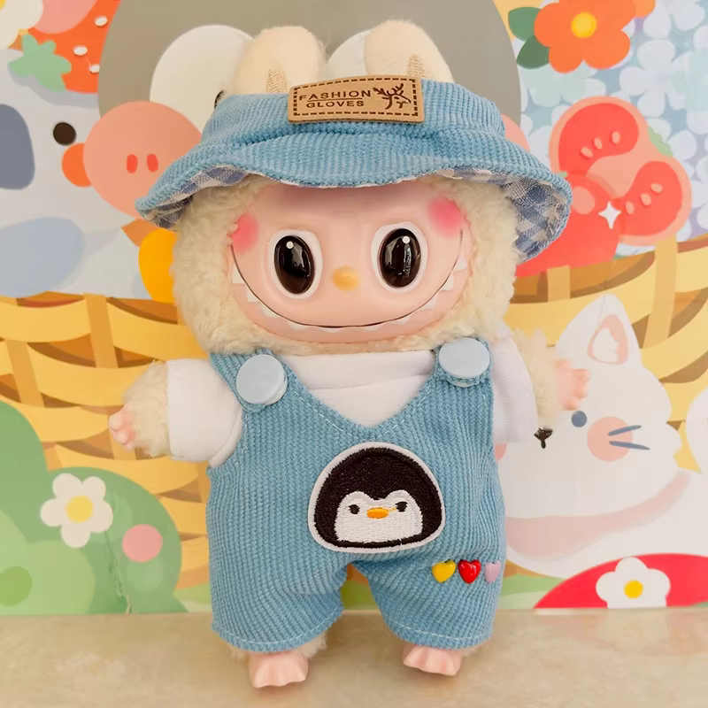Conjunto de moda para muñeca ‘Labubu’. Elegante camisa blanca, sombrero, overoles de animal, disfraz de muñeca, regalo tamaño 17cm