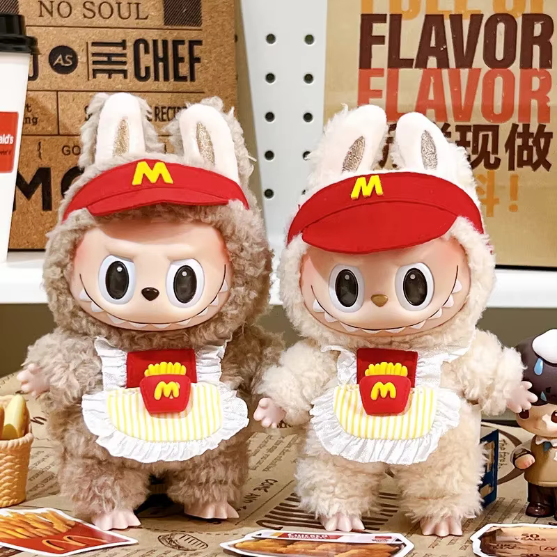 Vestimenta para Labubu, accesorios para las muñecas Labubu de 17 cm, regalo para niños, delantal de patatas fritas y sombrero
