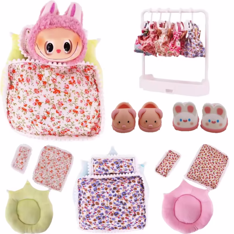 Conjunto de cama para muñecas Labubu con 2 cojines, una cama para la muñeca y un saco de dormir. Accesorios para muñecas BJD 1/12 Molly DOD YMY Obitsu11 - Image 3