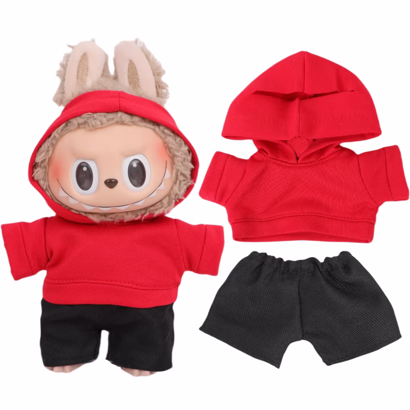 El conjunto de cerdito rosa Labubu trae alegría con la hermosa sudadera con capucha y pantalones a juego para las muñecas Labubu con versiones V1, V2 y V3 de 17 cm - Image 2