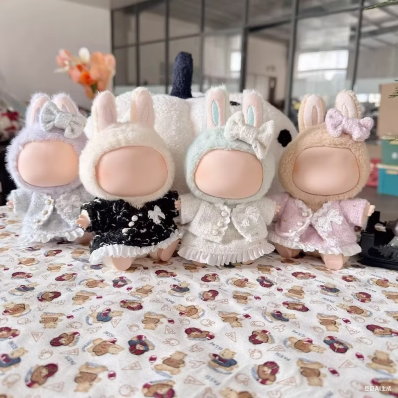 Completo con traje labubu encantador de 17 cm, vestido de lujo, vestimenta para muñecas de peluche, falda, accesorios de ropa, girl cosplay