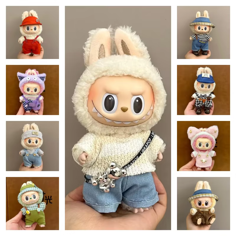 Composición para 15-17CM I II III Labubu, marionetas, mini ídolo de algodón suave hecho, ropa universal, accesorios festivos, regalos de ex-taller.