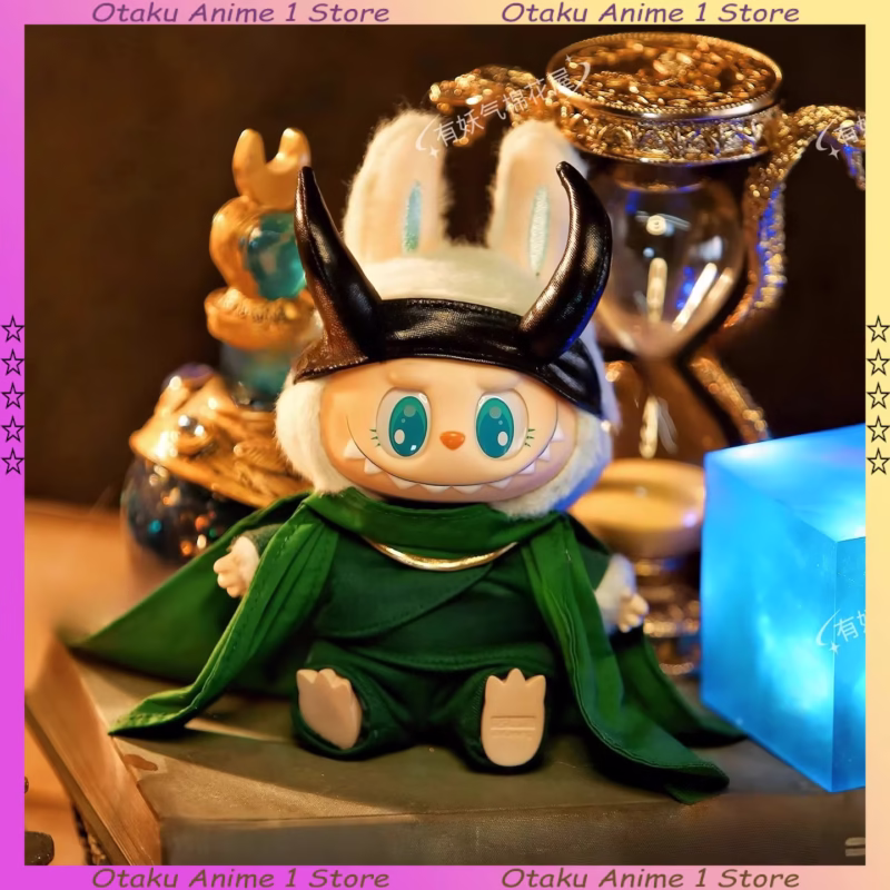 Mini poda indumentaria, tocado y capa de Labubu Loki, set de 4 pies y accesorios de moda para muñecas de 15 a 17 cm.
