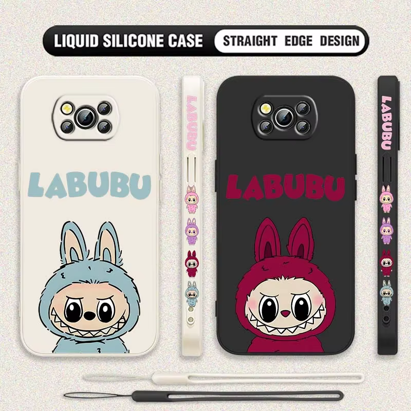 Arte de animación gráfica de l-labubu sobre la cuerda izquierda Líquida para las cubiertas de teléfono de Xiaomi Mi 15 14 13 12 11 9 13T 12T 11T 10T 11i Lite Pro 5G