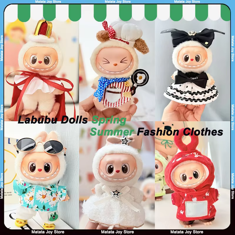 Ropa solamente, muñecas Labubu, colgantes, figuras de peluche, encantadoras, delicadas, cómodas, atuendos de moda, accesorios de muñecas de moda.