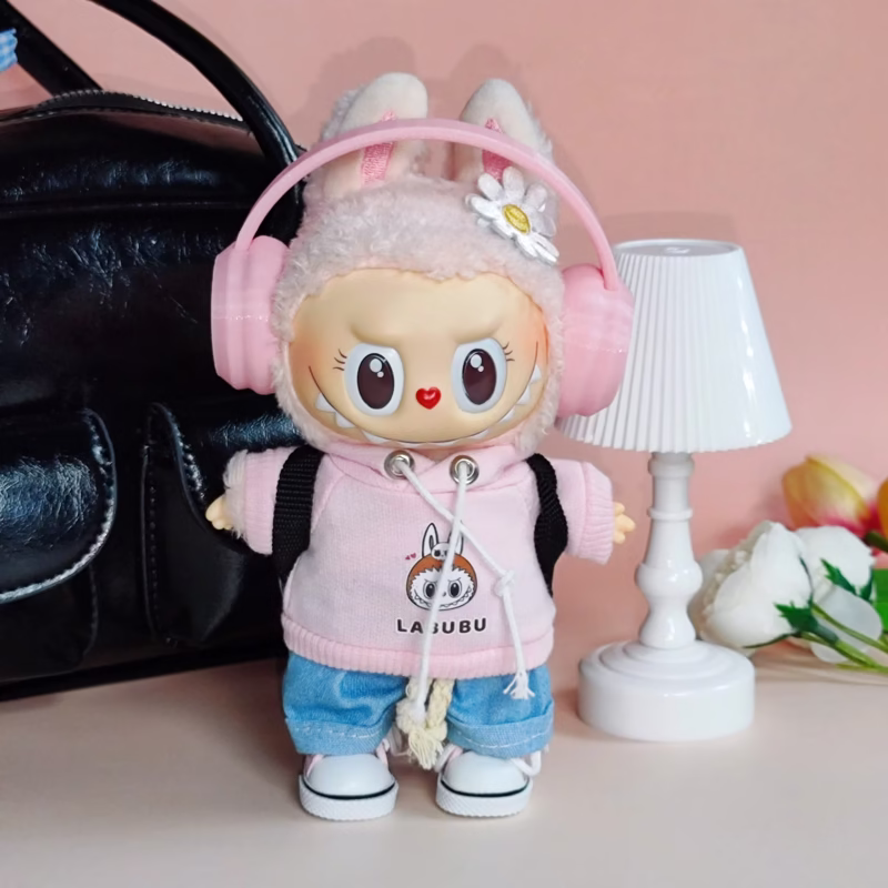 【Rendimiento solo】Conjunto de bolso Labubu 17 cm - Conjunto de sudadera con estampados y accesorios de estilo kawaii