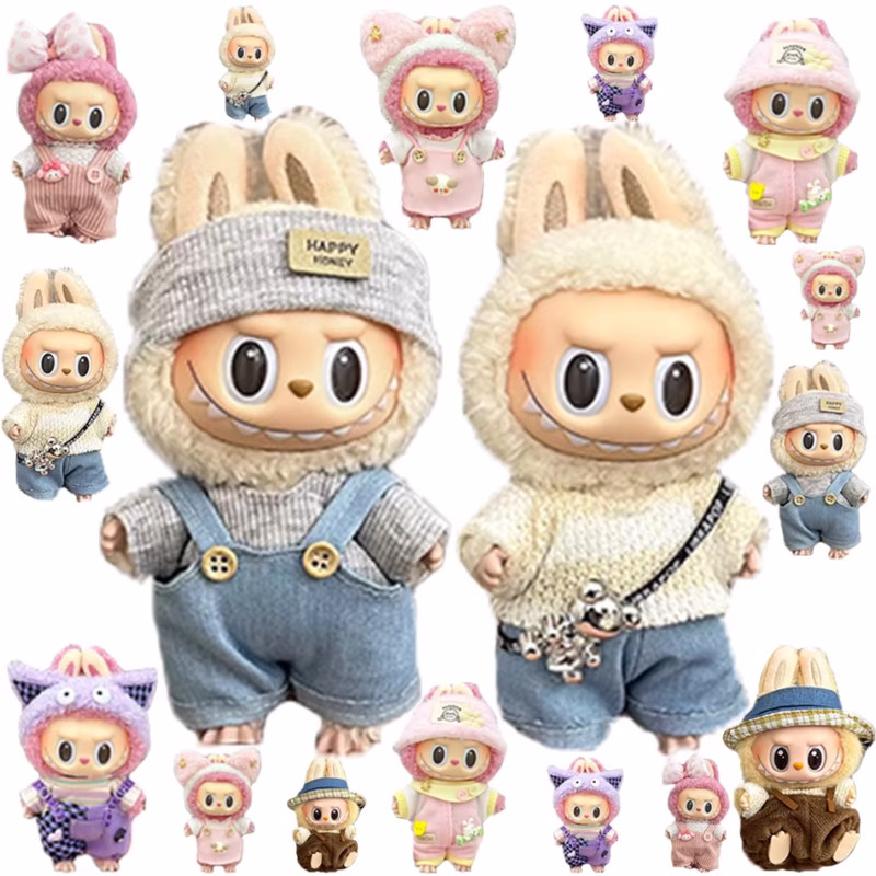Complementa tu muñeca Labubu con una elegante y cálida chaqueta que combine con su gorro para un toque de sofisticación perfecto para el invierno. Está diseñada para muñecas de peluche que miden entre 15 y 17 cm de altura. - Image 2