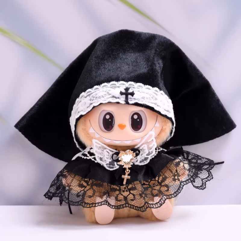 Ropa de muñecas para las muñecas Labubu de 15 - 17 cm V1 V2 V3 figura idol de peluche, vestido de muñeca con accesorios, pieza de cabeza, chal, 2 piezas por paquete, decoración de ropa personalizada, regalo para fans, regalo para tus fans - Image 4