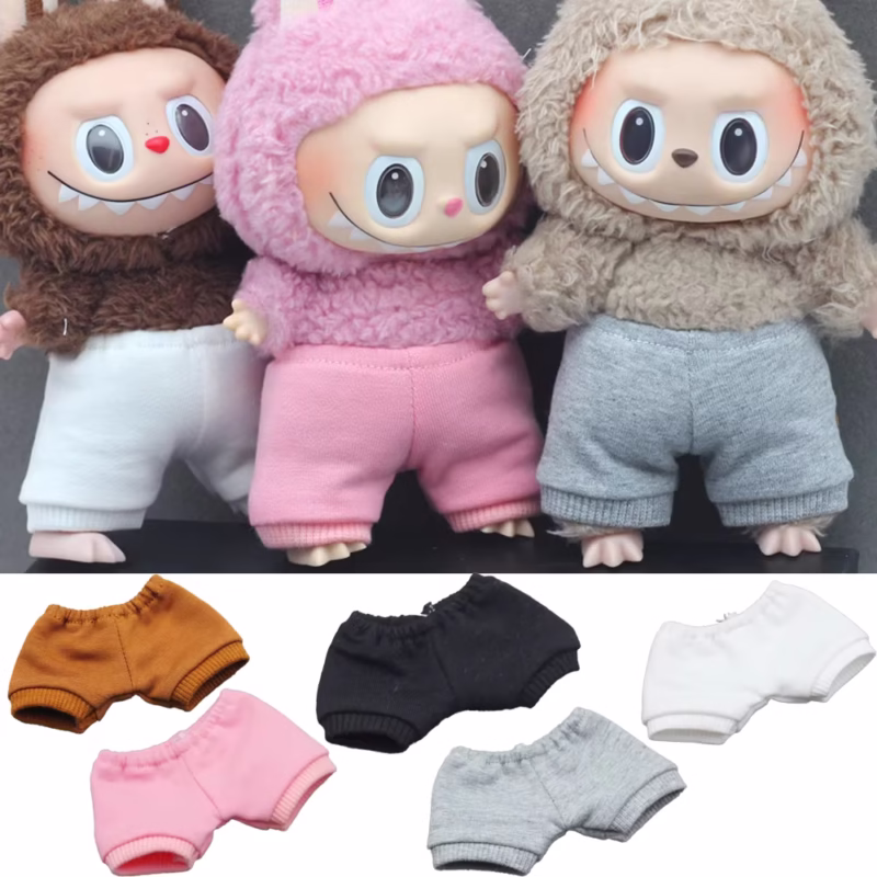 Accesorios de muñeca de 17 cm, mint reemplazable, pantalones cortos de vinilo, pantalones cortos de mezclilla, atuendos, juego infantil, ropa Labubu, accesorios, lazekhme